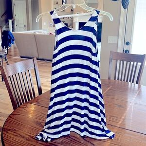 Blue and White Striped Sleeveless Summer Dress Girls Large Flowy